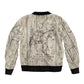 Zora Neale Hurston Sleeve Zip Bomber Jacket Rustic Wood Engraved Style Illustration Joyful Portrait with Book and Map Donkey - African Pride