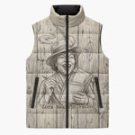Zora Neale Hurston Sleeveless Puffer Jacket Rustic Wood Engraved Style Illustration Joyful Portrait with Book and Map Donkey - African Pride
