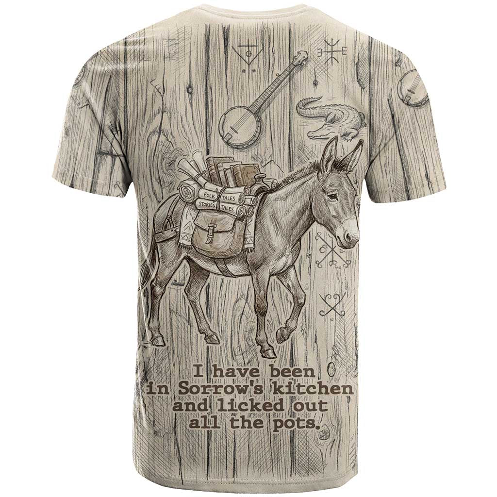 Zora Neale Hurston T shirt Rustic Wood Engraved Style Illustration Joyful Portrait with Book and Map Donkey - African Pride