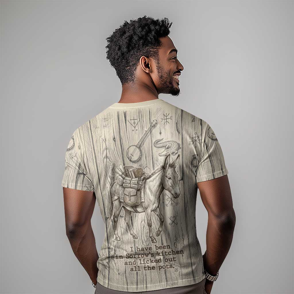 Zora Neale Hurston T shirt Rustic Wood Engraved Style Illustration Joyful Portrait with Book and Map Donkey - African Pride