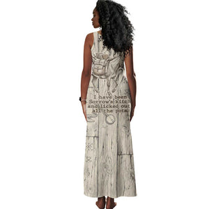 Zora Neale Hurston Tank Maxi Dress Rustic Wood Engraved Style Illustration Joyful Portrait with Book and Map Donkey - African Pride