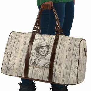 Zora Neale Hurston Travel Bag Rustic Wood Engraved Style Illustration Joyful Portrait with Book and Map Donkey - African Pride
