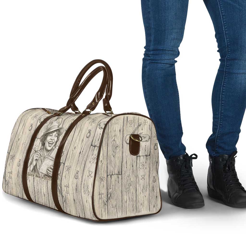 Zora Neale Hurston Travel Bag Rustic Wood Engraved Style Illustration Joyful Portrait with Book and Map Donkey - African Pride
