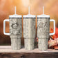 Zora Neale Hurston Tumbler With Handle Rustic Wood Engraved Style Illustration Joyful Portrait with Book and Map Donkey - African Pride