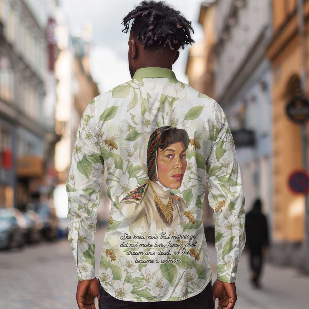 Zora Neale Hurston Long Sleeve Button Shirt Floral Illustration Featuring Janie’s Dream from Their Eyes Were Watching God - African Pride