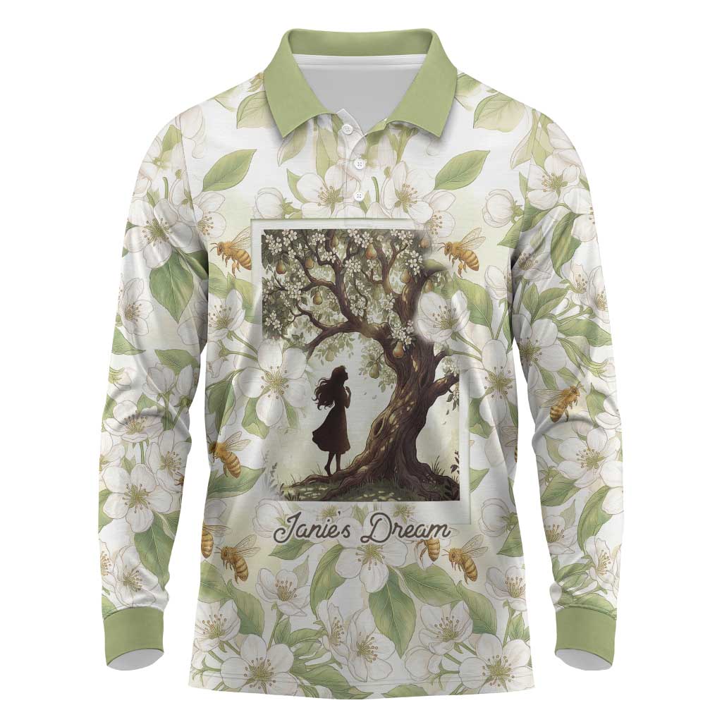 Zora Neale Hurston Long Sleeve Polo Shirt Floral Illustration Featuring Janie’s Dream from Their Eyes Were Watching God - African Pride