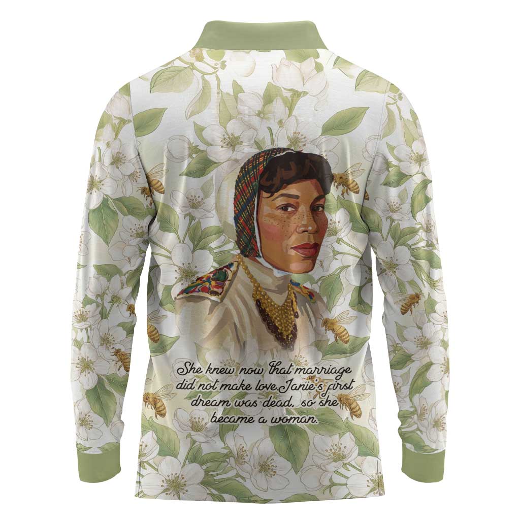 Zora Neale Hurston Long Sleeve Polo Shirt Floral Illustration Featuring Janie’s Dream from Their Eyes Were Watching God - African Pride