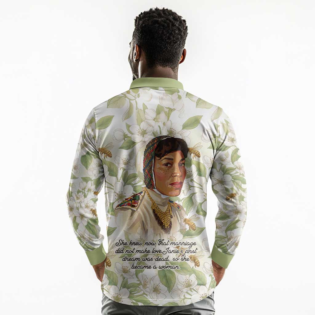 Zora Neale Hurston Long Sleeve Polo Shirt Floral Illustration Featuring Janie’s Dream from Their Eyes Were Watching God - African Pride