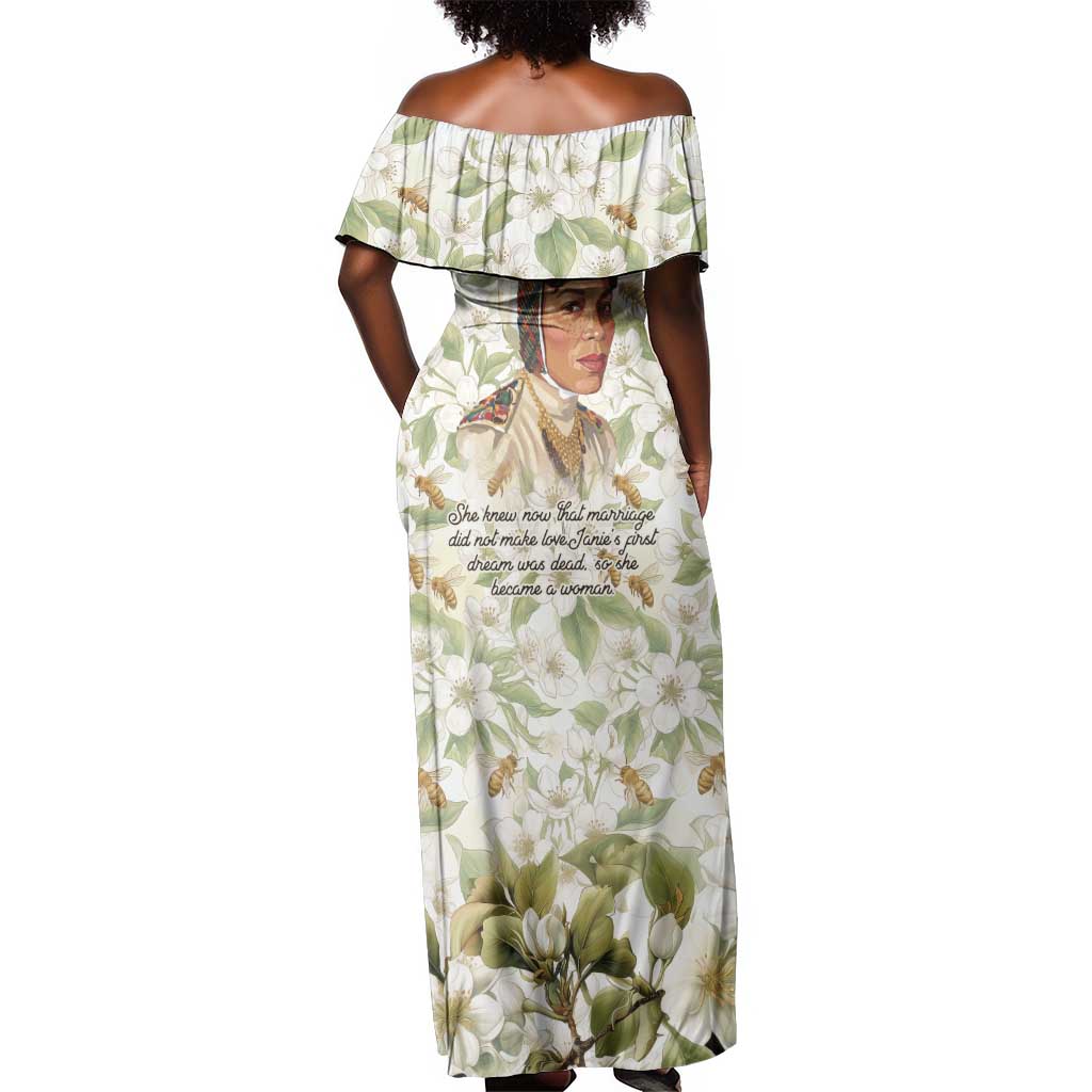 Zora Neale Hurston Off Shoulder Maxi Dress Floral Illustration Featuring Janie’s Dream from Their Eyes Were Watching God - African Pride