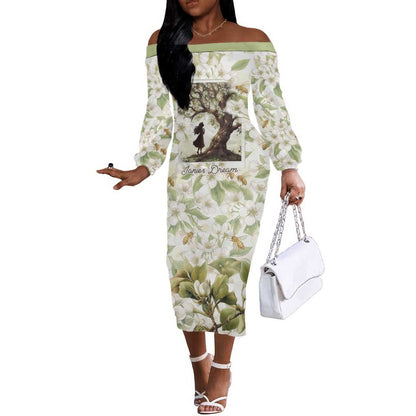 Zora Neale Hurston Off The Shoulder Long Sleeve Dress Floral Illustration Featuring Janie’s Dream from Their Eyes Were Watching God - African Pride