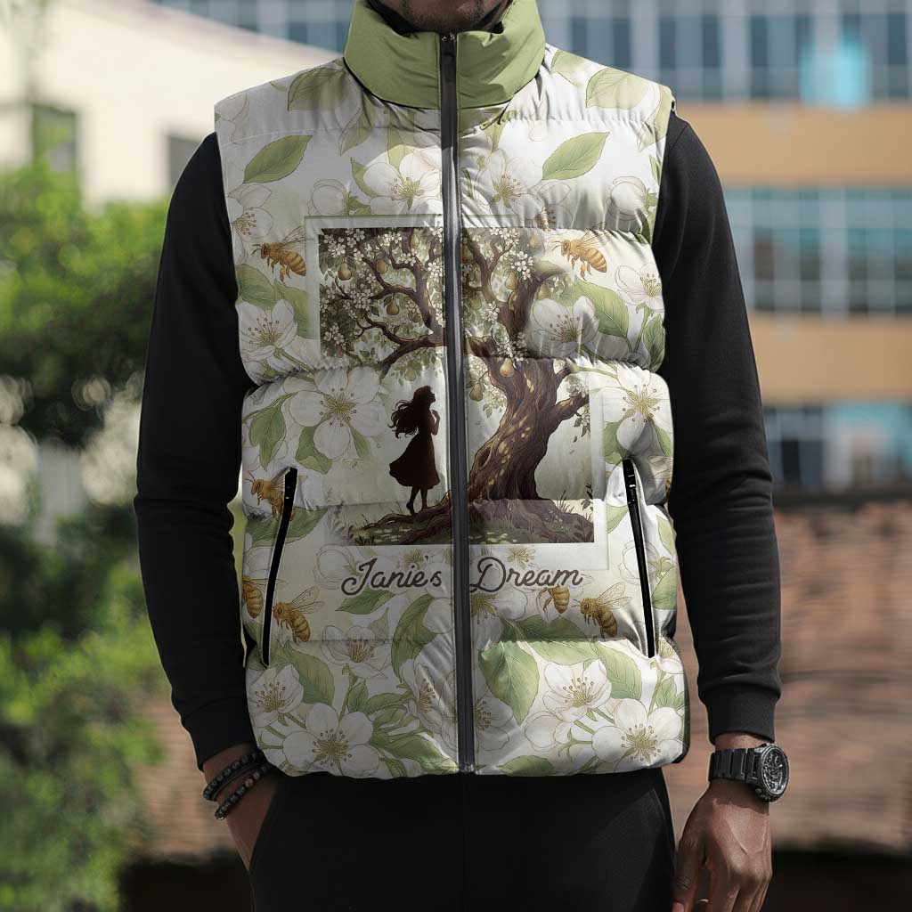 Zora Neale Hurston Sleeveless Puffer Jacket Floral Illustration Featuring Janie’s Dream from Their Eyes Were Watching God - African Pride