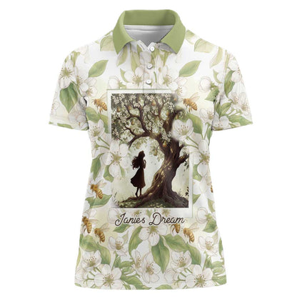 Zora Neale Hurston Women Polo Shirt Floral Illustration Featuring Janie’s Dream from Their Eyes Were Watching God - African Pride