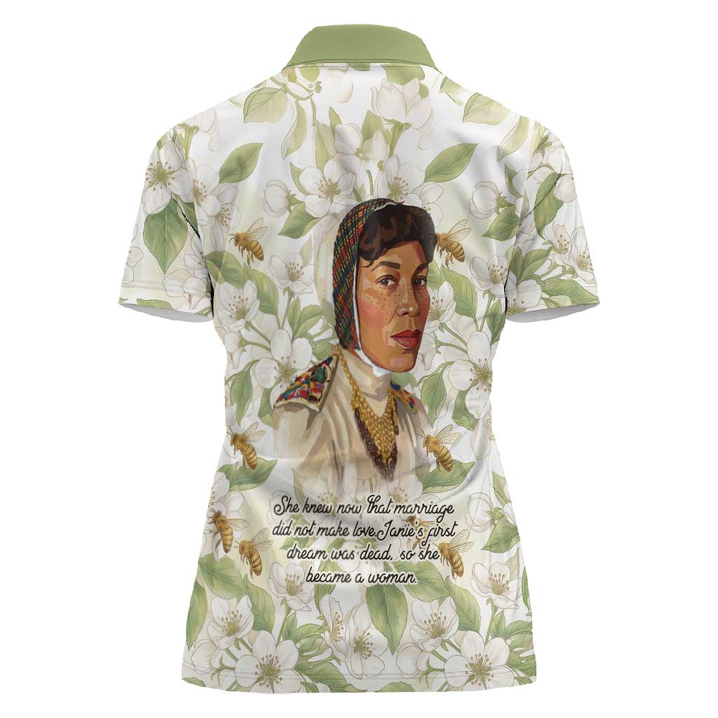Zora Neale Hurston Women Polo Shirt Floral Illustration Featuring Janie’s Dream from Their Eyes Were Watching God - African Pride