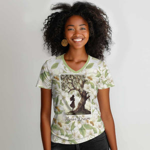 Zora Neale Hurston Women V-Neck T-Shirt Floral Illustration Featuring Janie’s Dream from Their Eyes Were Watching God - African Pride