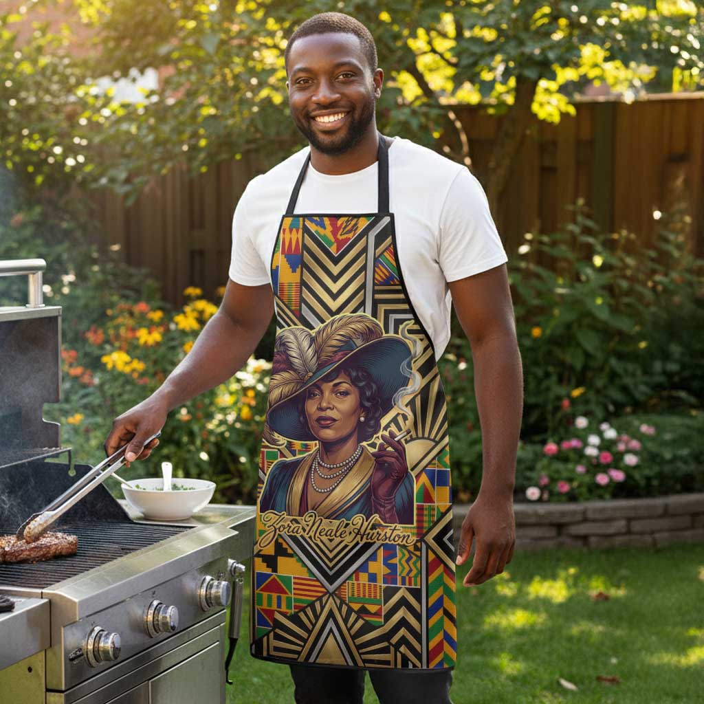 Zora Neale Hurston Apron Bold Kente and Art Deco Pattern - I Am Not Tragically Colored - African Pride