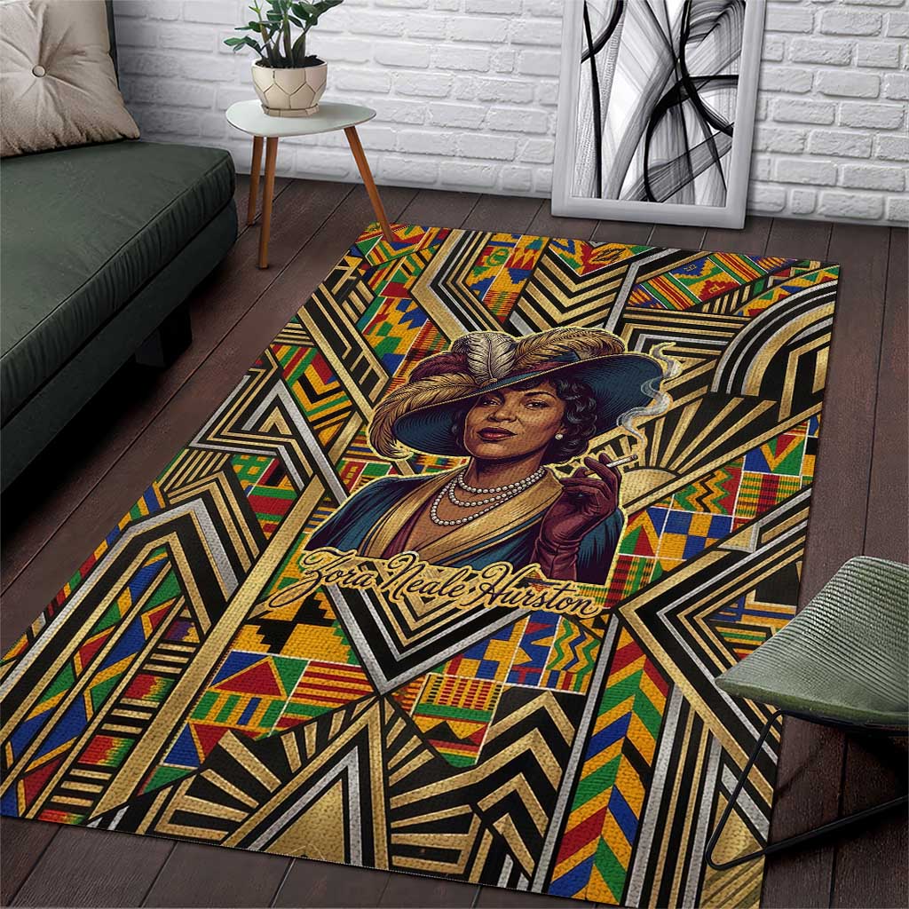 Zora Neale Hurston Area Rug Bold Kente and Art Deco Pattern - I Am Not Tragically Colored - African Pride
