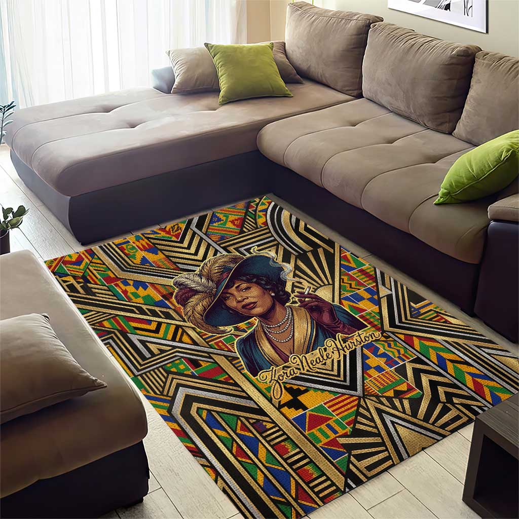 Zora Neale Hurston Area Rug Bold Kente and Art Deco Pattern - I Am Not Tragically Colored - African Pride