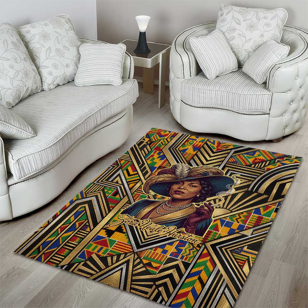 Zora Neale Hurston Area Rug Bold Kente and Art Deco Pattern - I Am Not Tragically Colored - African Pride
