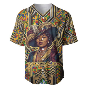 Zora Neale Hurston Baseball Jersey Bold Kente and Art Deco Pattern - I Am Not Tragically Colored - African Pride