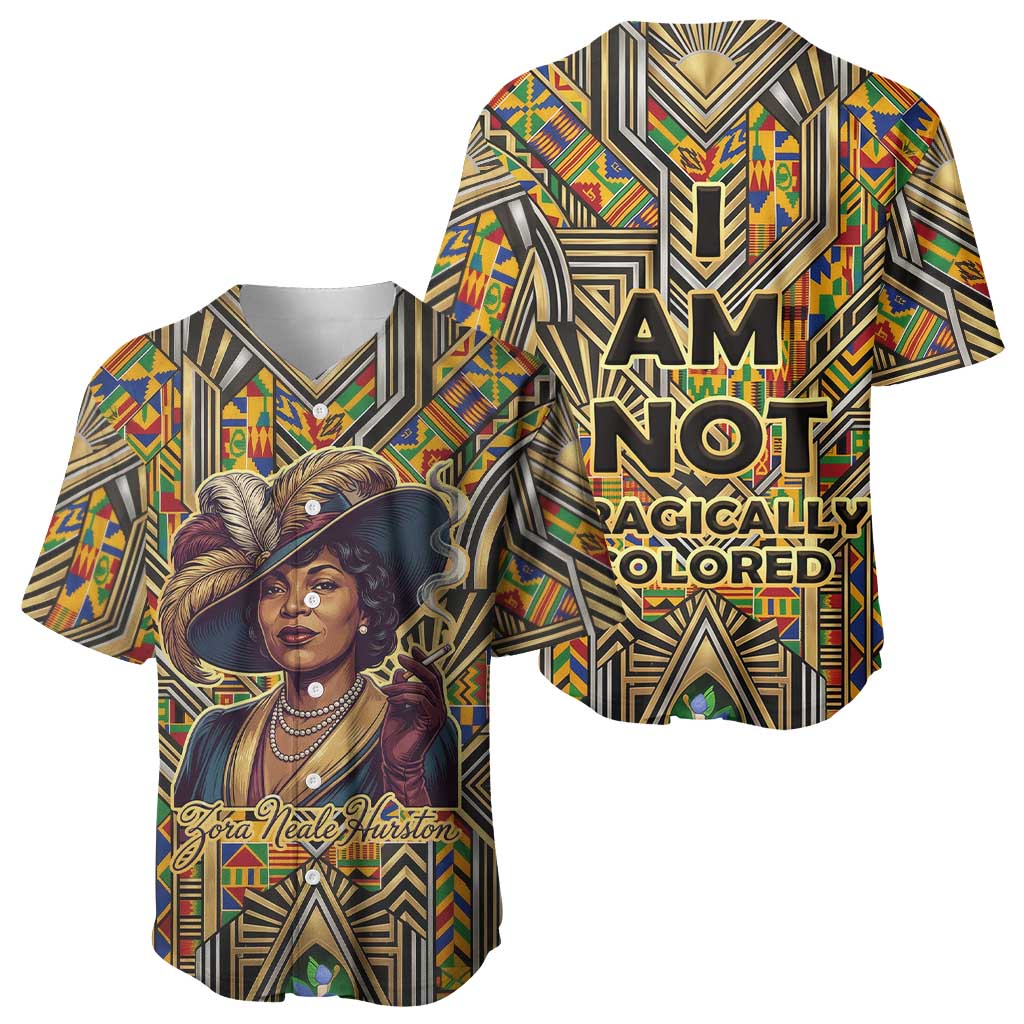 Zora Neale Hurston Baseball Jersey Bold Kente and Art Deco Pattern - I Am Not Tragically Colored - African Pride