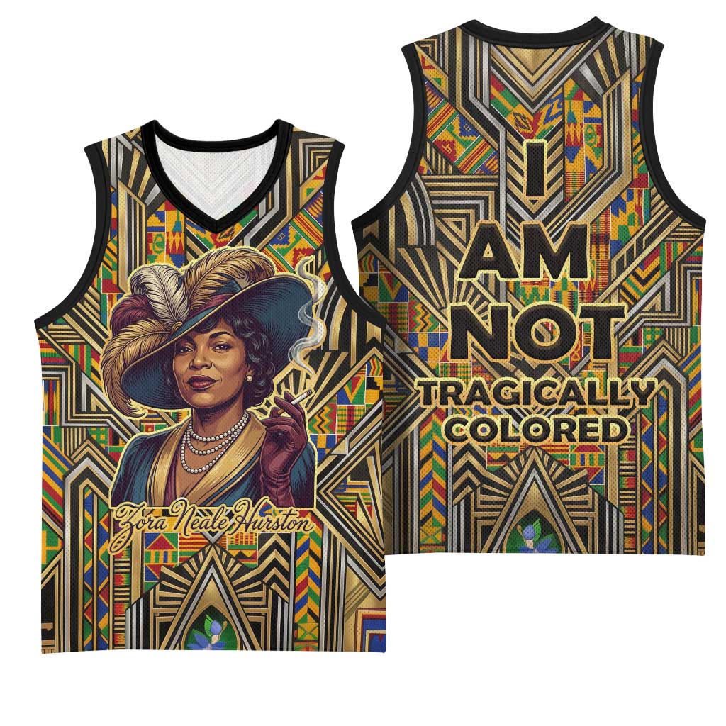 Zora Neale Hurston Basketball Jersey Bold Kente and Art Deco Pattern - I Am Not Tragically Colored - African Pride