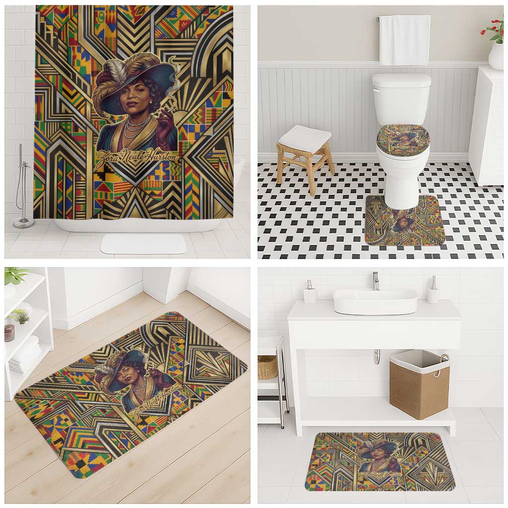 Zora Neale Hurston Bathroom Set Bold Kente and Art Deco Pattern - I Am Not Tragically Colored - African Pride