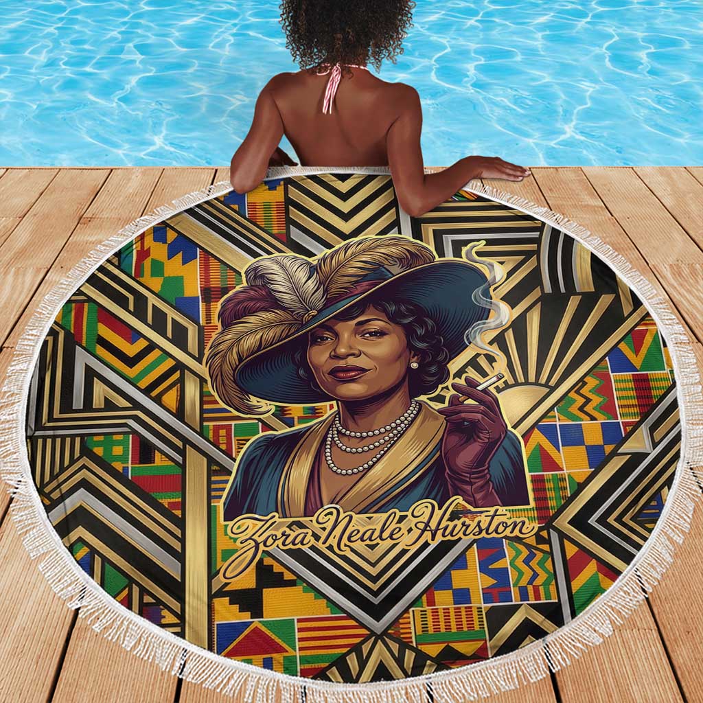 Zora Neale Hurston Beach Blanket Bold Kente and Art Deco Pattern - I Am Not Tragically Colored - African Pride