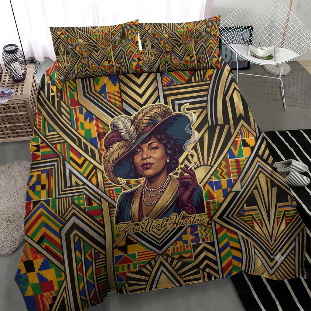 Zora Neale Hurston Bedding Set Bold Kente and Art Deco Pattern - I Am Not Tragically Colored - African Pride