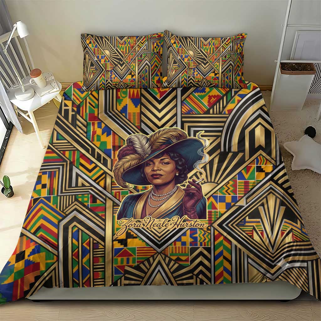 Zora Neale Hurston Bedding Set Bold Kente and Art Deco Pattern - I Am Not Tragically Colored - African Pride