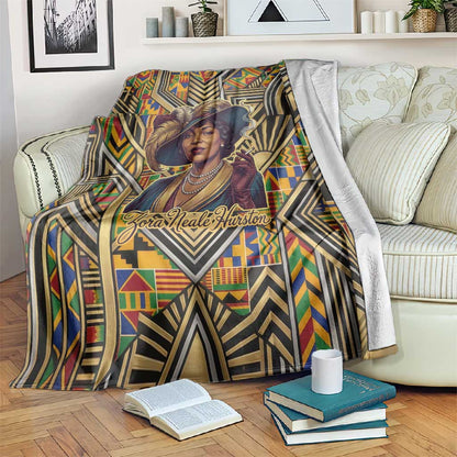 Zora Neale Hurston Blanket Bold Kente and Art Deco Pattern - I Am Not Tragically Colored - African Pride