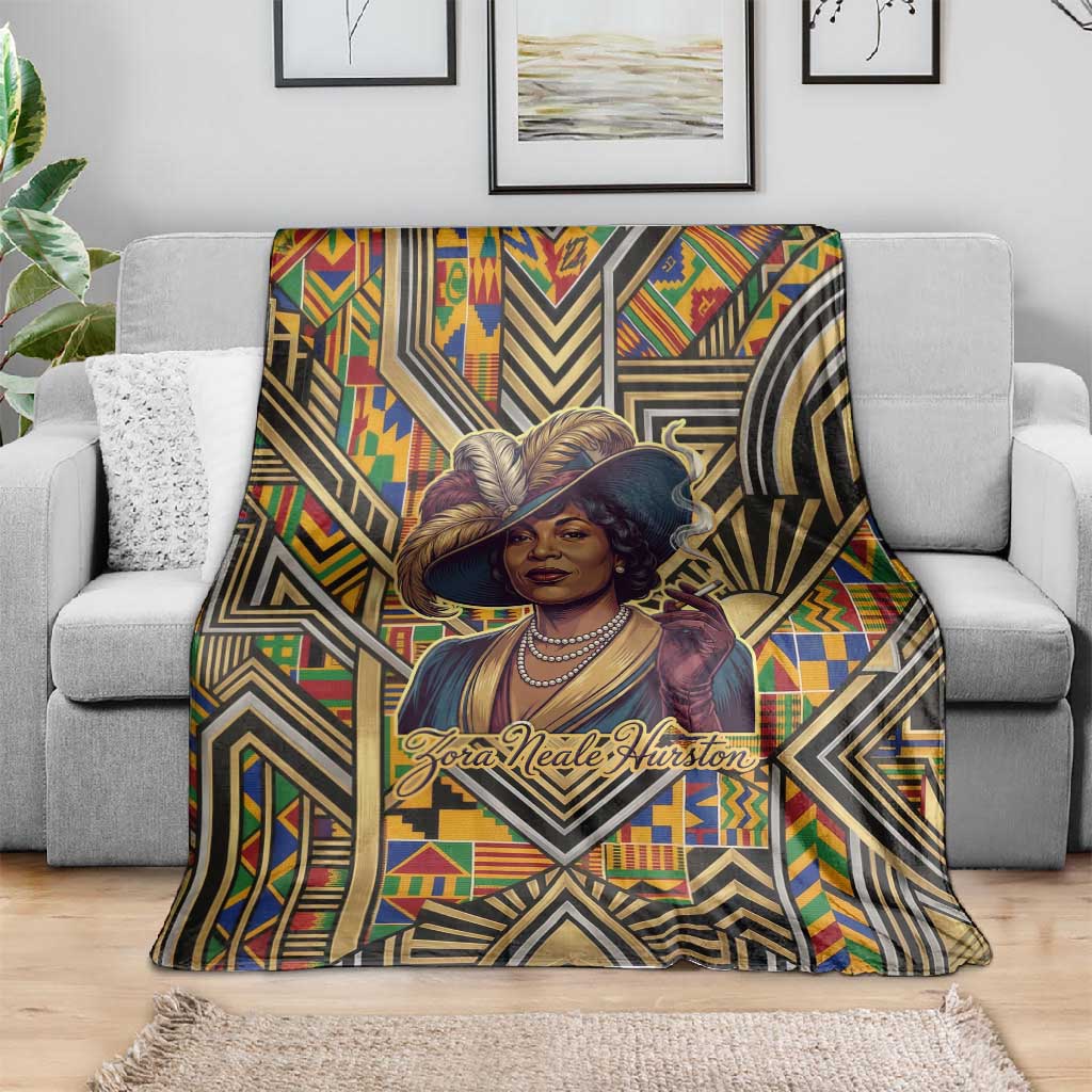 Zora Neale Hurston Blanket Bold Kente and Art Deco Pattern - I Am Not Tragically Colored - African Pride