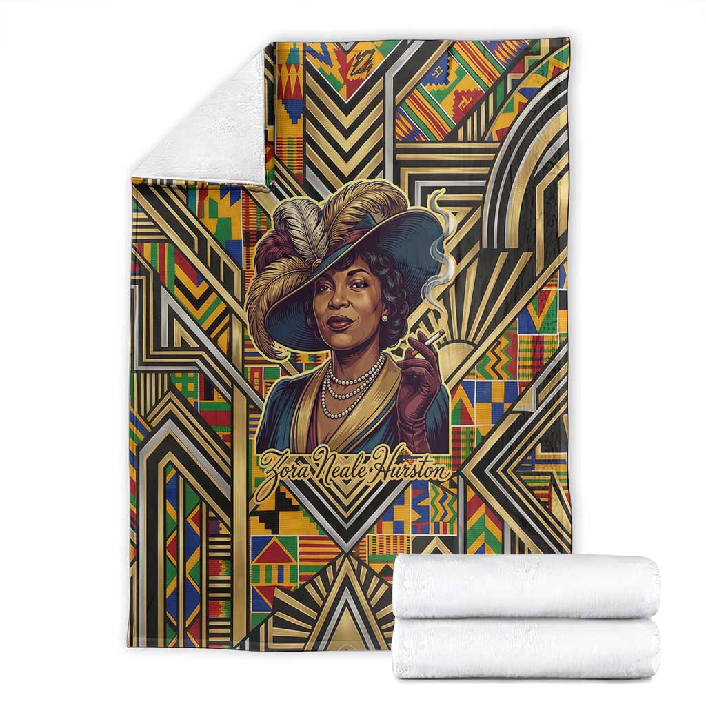 Zora Neale Hurston Blanket Bold Kente and Art Deco Pattern - I Am Not Tragically Colored - African Pride