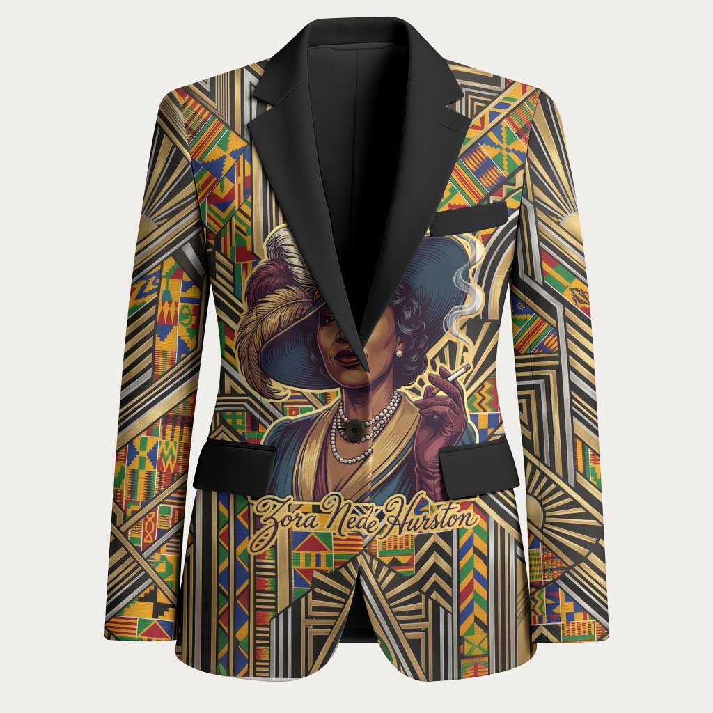 Zora Neale Hurston Blazer Bold Kente and Art Deco Pattern - I Am Not Tragically Colored - African Pride