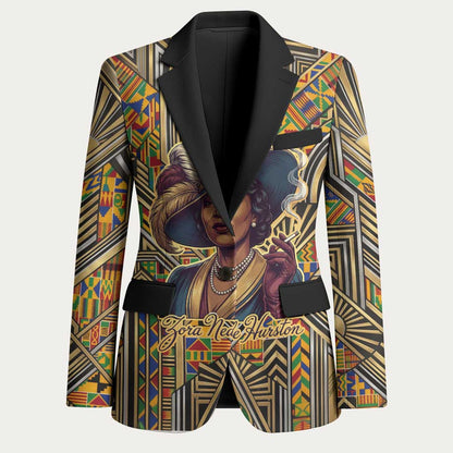 Zora Neale Hurston Blazer Bold Kente and Art Deco Pattern - I Am Not Tragically Colored - African Pride