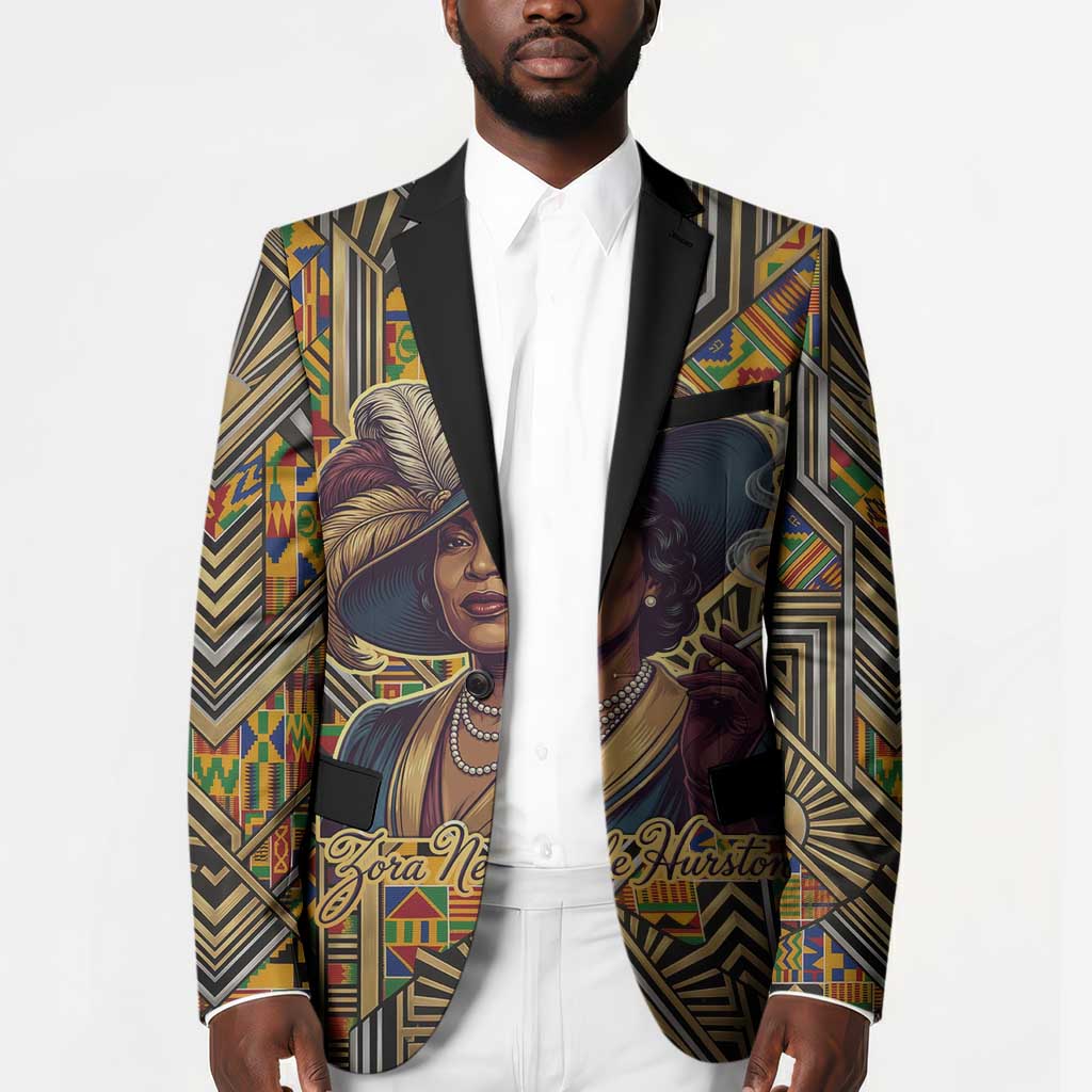 Zora Neale Hurston Blazer Bold Kente and Art Deco Pattern - I Am Not Tragically Colored - African Pride