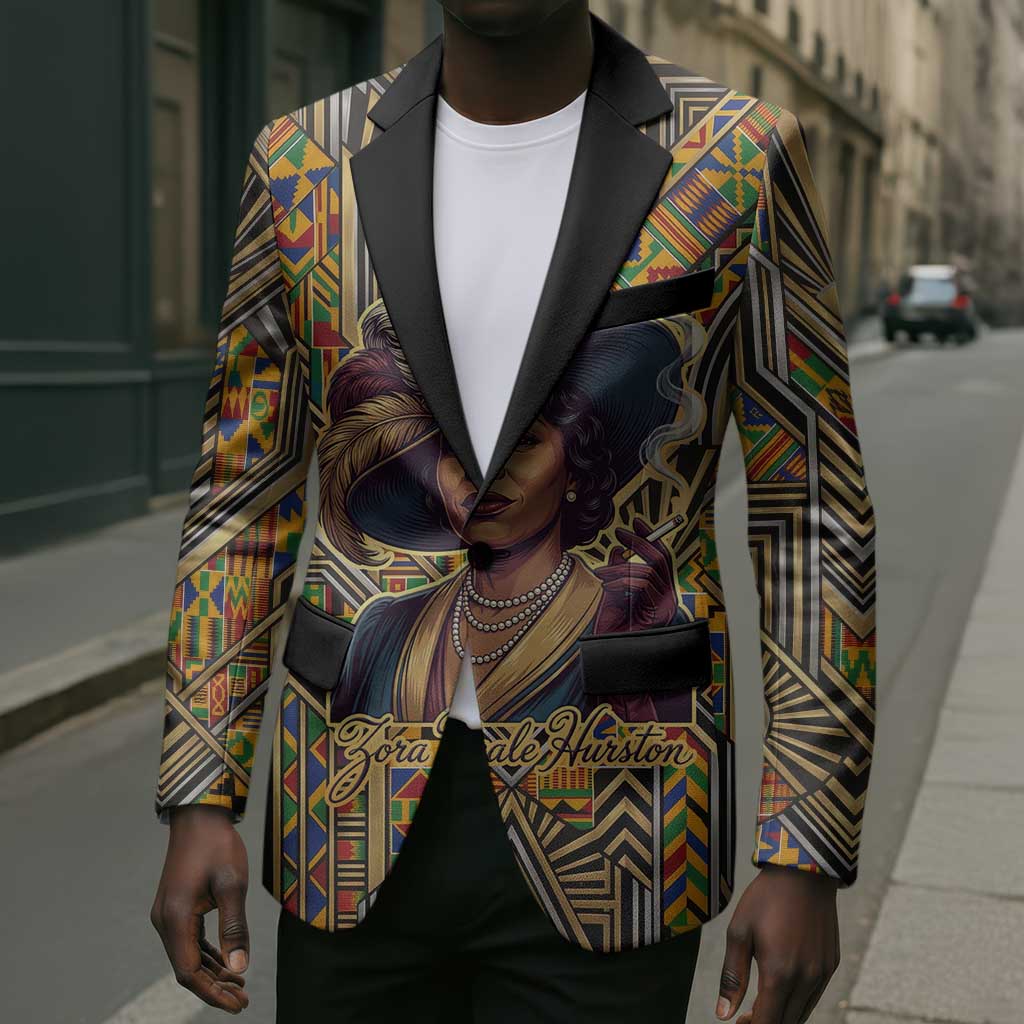 Zora Neale Hurston Blazer Bold Kente and Art Deco Pattern - I Am Not Tragically Colored - African Pride
