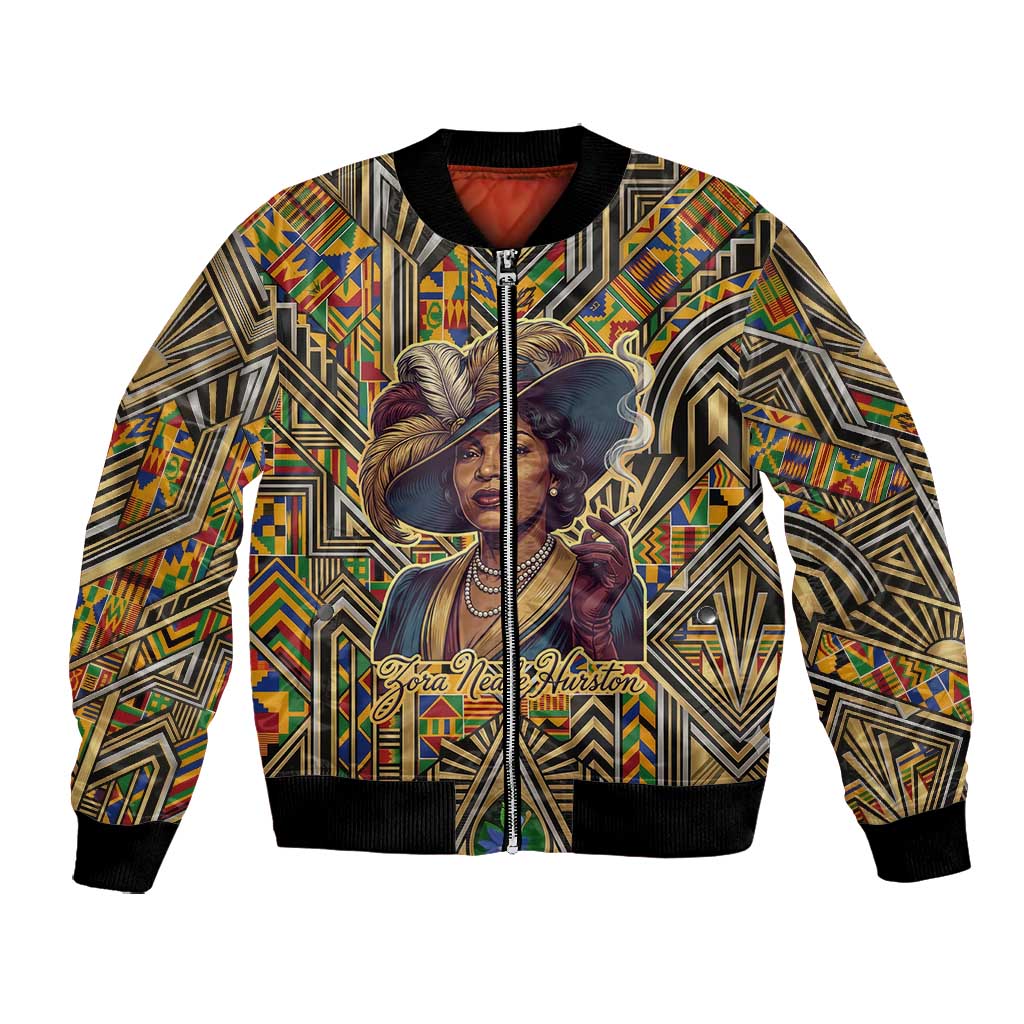 Zora Neale Hurston Bomber Jacket Bold Kente and Art Deco Pattern - I Am Not Tragically Colored - African Pride