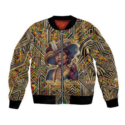 Zora Neale Hurston Bomber Jacket Bold Kente and Art Deco Pattern - I Am Not Tragically Colored - African Pride