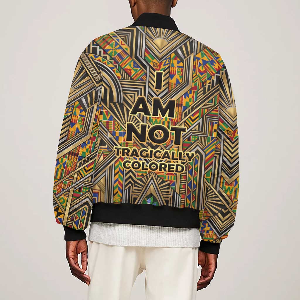 Zora Neale Hurston Bomber Jacket Bold Kente and Art Deco Pattern - I Am Not Tragically Colored - African Pride