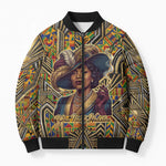 Zora Neale Hurston Bomber Puffer Jacket Bold Kente and Art Deco Pattern - I Am Not Tragically Colored - African Pride