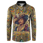 Zora Neale Hurston Button Sweatshirt Bold Kente and Art Deco Pattern - I Am Not Tragically Colored