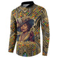 Zora Neale Hurston Button Sweatshirt Bold Kente and Art Deco Pattern - I Am Not Tragically Colored