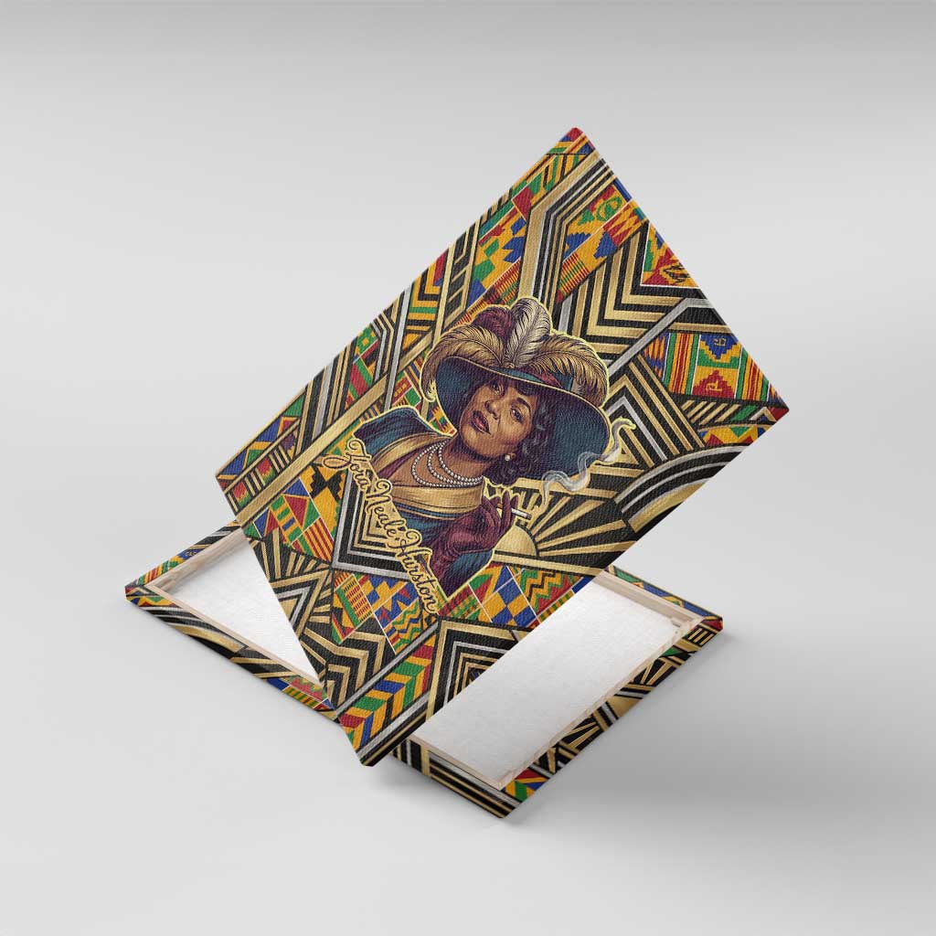Zora Neale Hurston Canvas Wall Art Bold Kente and Art Deco Pattern - I Am Not Tragically Colored - African Pride