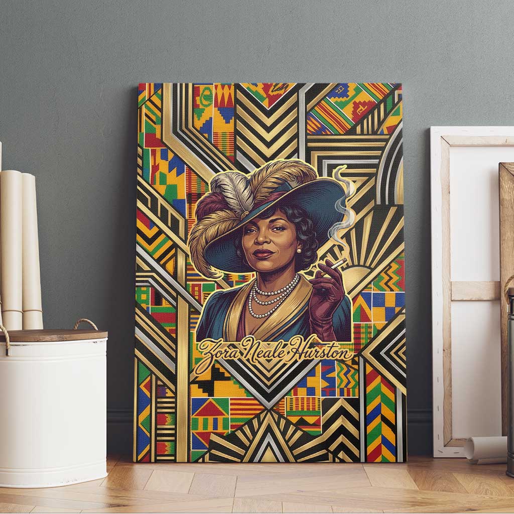 Zora Neale Hurston Canvas Wall Art Bold Kente and Art Deco Pattern - I Am Not Tragically Colored - African Pride