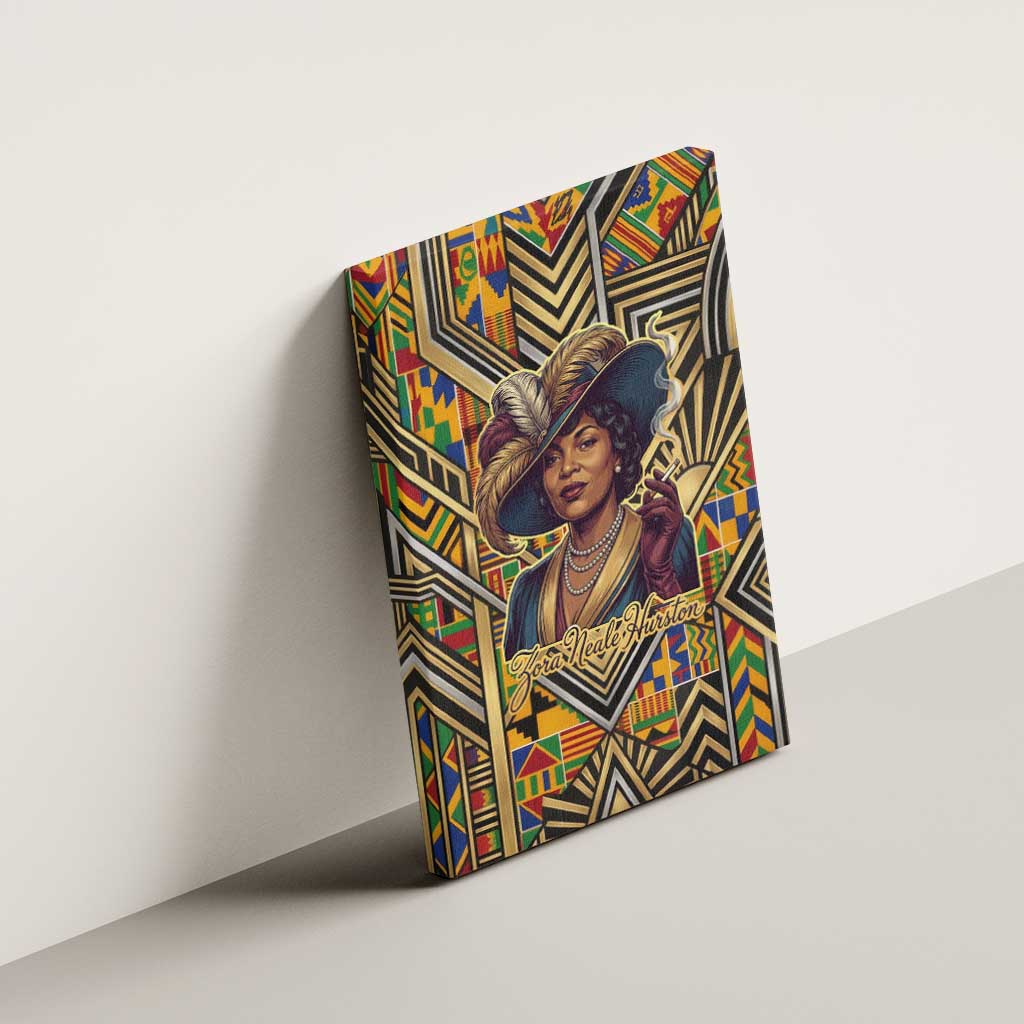 Zora Neale Hurston Canvas Wall Art Bold Kente and Art Deco Pattern - I Am Not Tragically Colored - African Pride