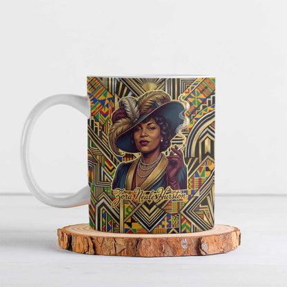 Zora Neale Hurston Ceramic Mug Bold Kente and Art Deco Pattern - I Am Not Tragically Colored - African Pride