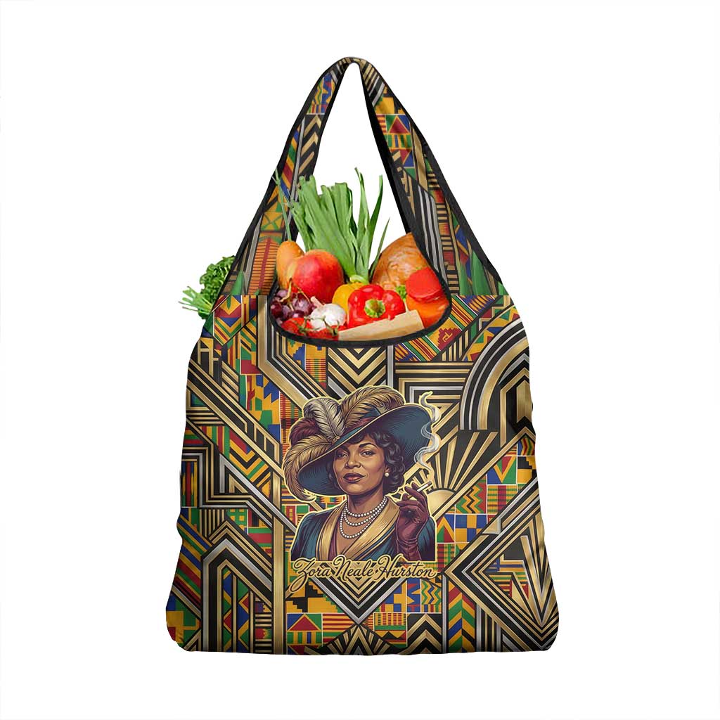 Zora Neale Hurston Grocery Bag Bold Kente and Art Deco Pattern - I Am Not Tragically Colored - African Pride