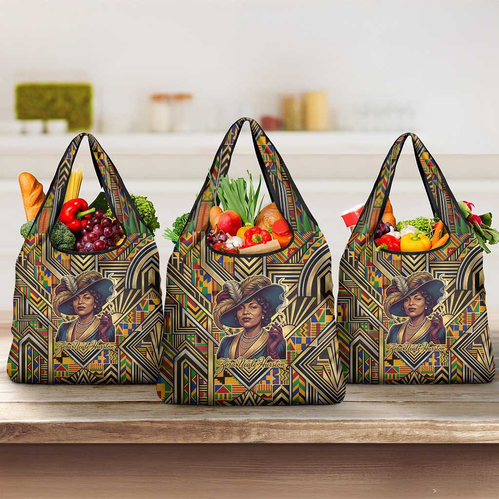 Zora Neale Hurston Grocery Bag Bold Kente and Art Deco Pattern - I Am Not Tragically Colored - African Pride