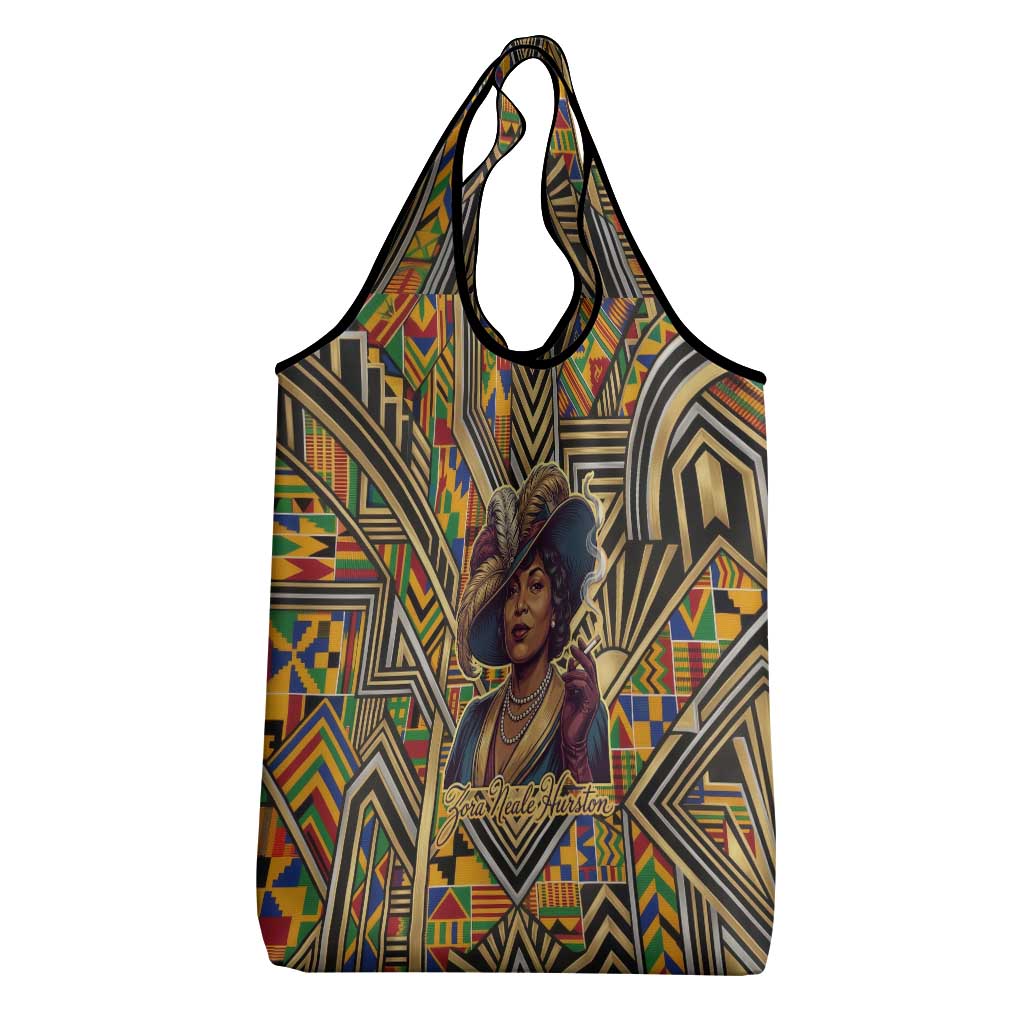 Zora Neale Hurston Grocery Bag Bold Kente and Art Deco Pattern - I Am Not Tragically Colored - African Pride