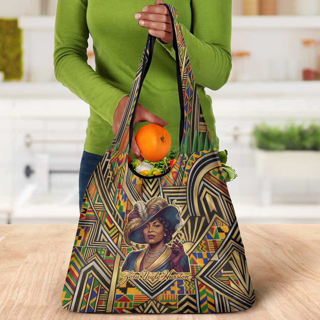 Zora Neale Hurston Grocery Bag Bold Kente and Art Deco Pattern - I Am Not Tragically Colored - African Pride